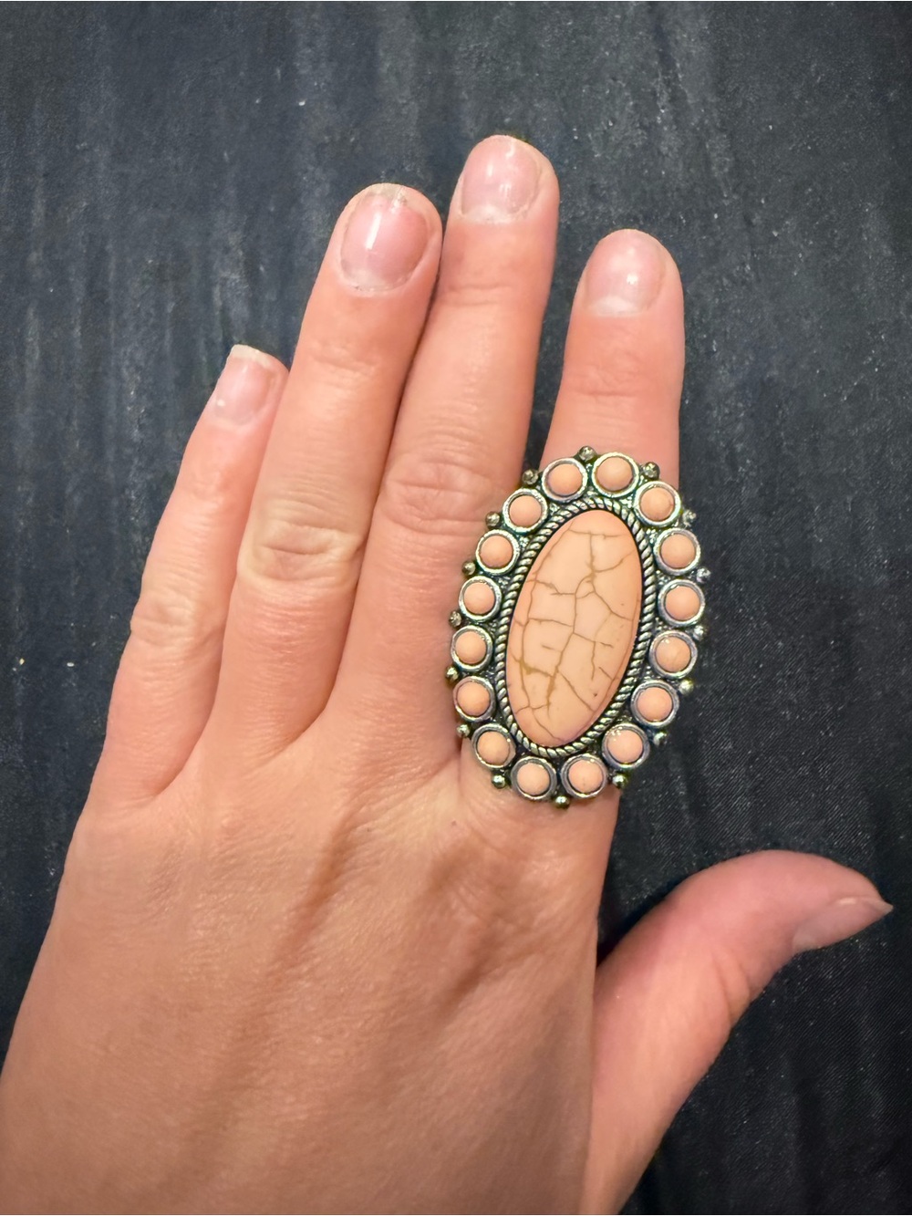 Faux Coral Oval Statement Ring - Women Jewelry